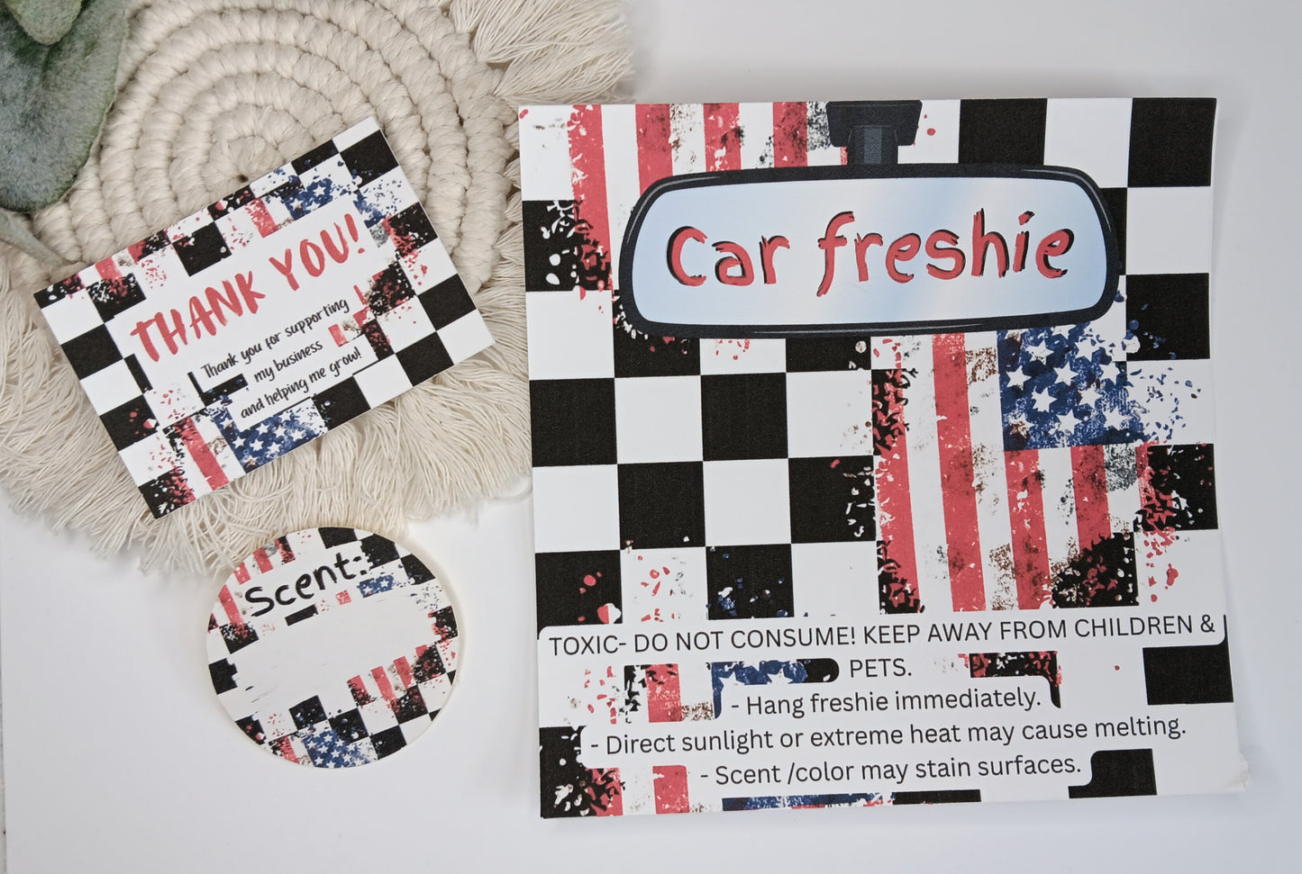 Custom cardstock bag inserts & scent stickers