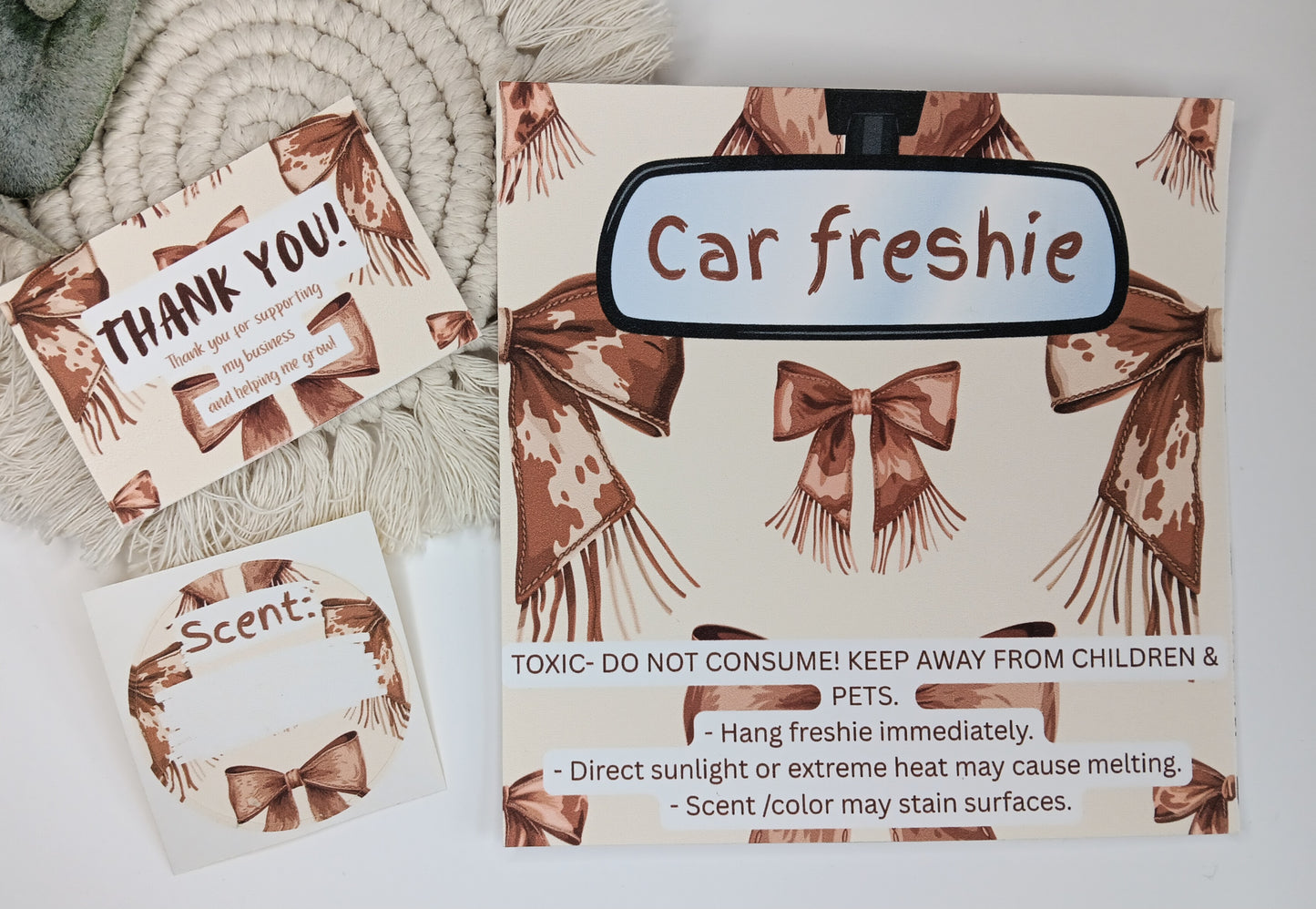 Custom cardstock bag inserts & scent stickers