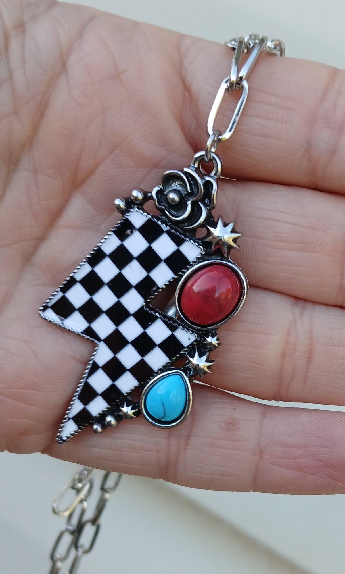 Western Necklace: READY TO SHIP: Booth fillers: Western Jewelery: Checkered Bolt