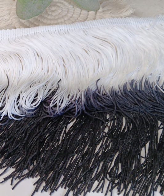 Double colored black & white 7.8" tassle fringe trim -- one yard long