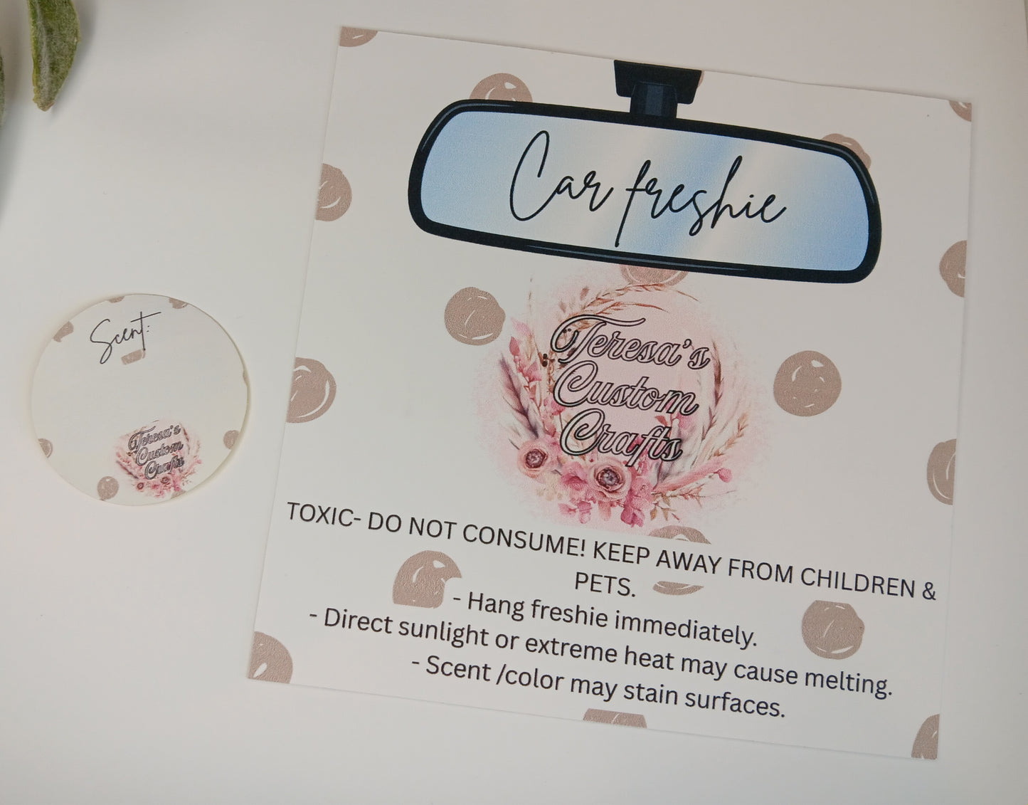 Custom cardstock bag inserts & scent stickers