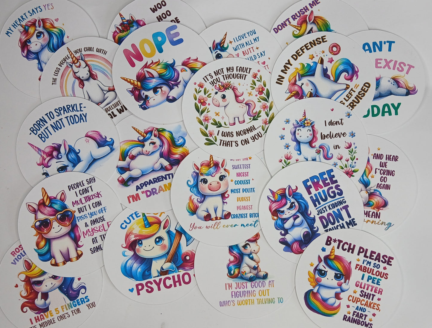 20pc Snarky Unicorn theme circle cardstock cut-outs