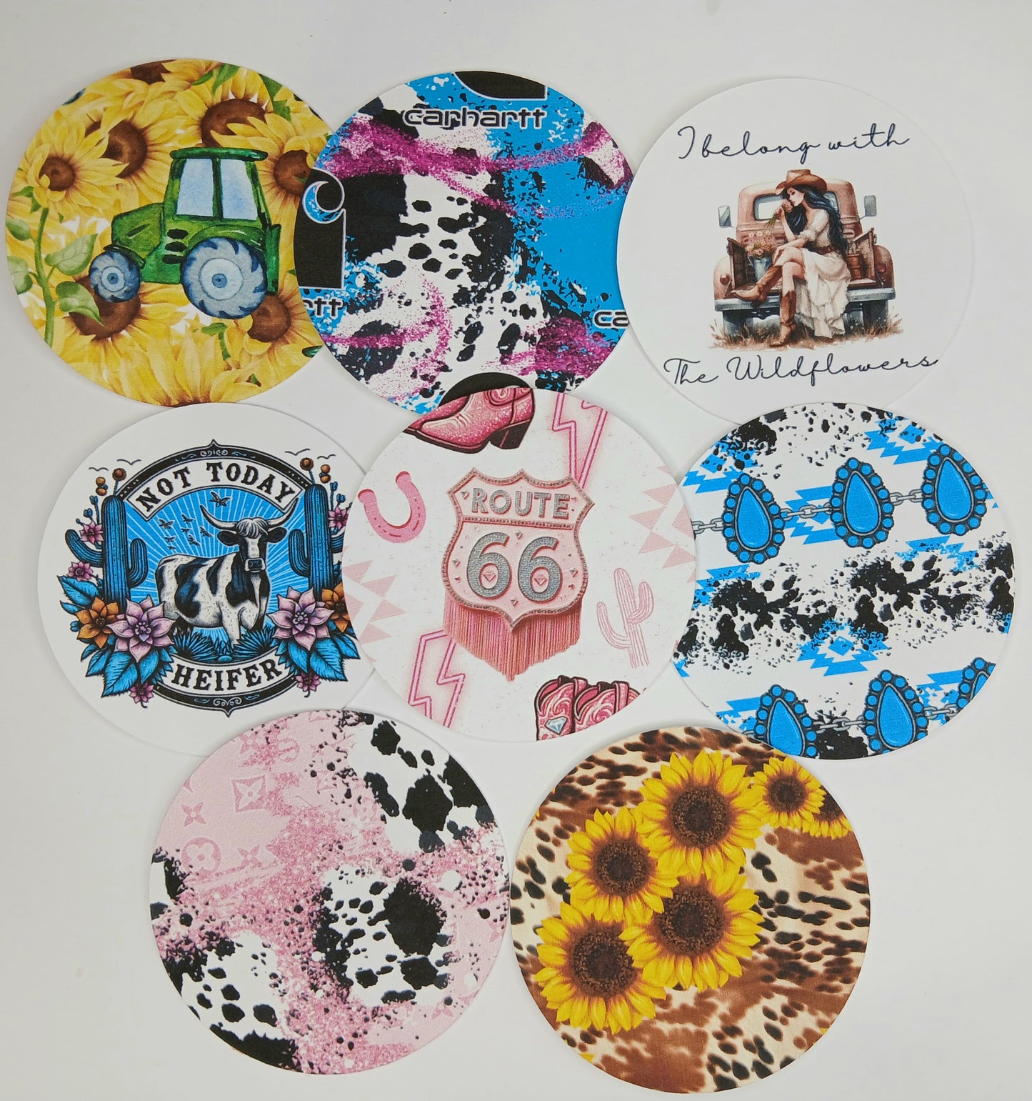 8pc Western theme circle cardstock cut-outs