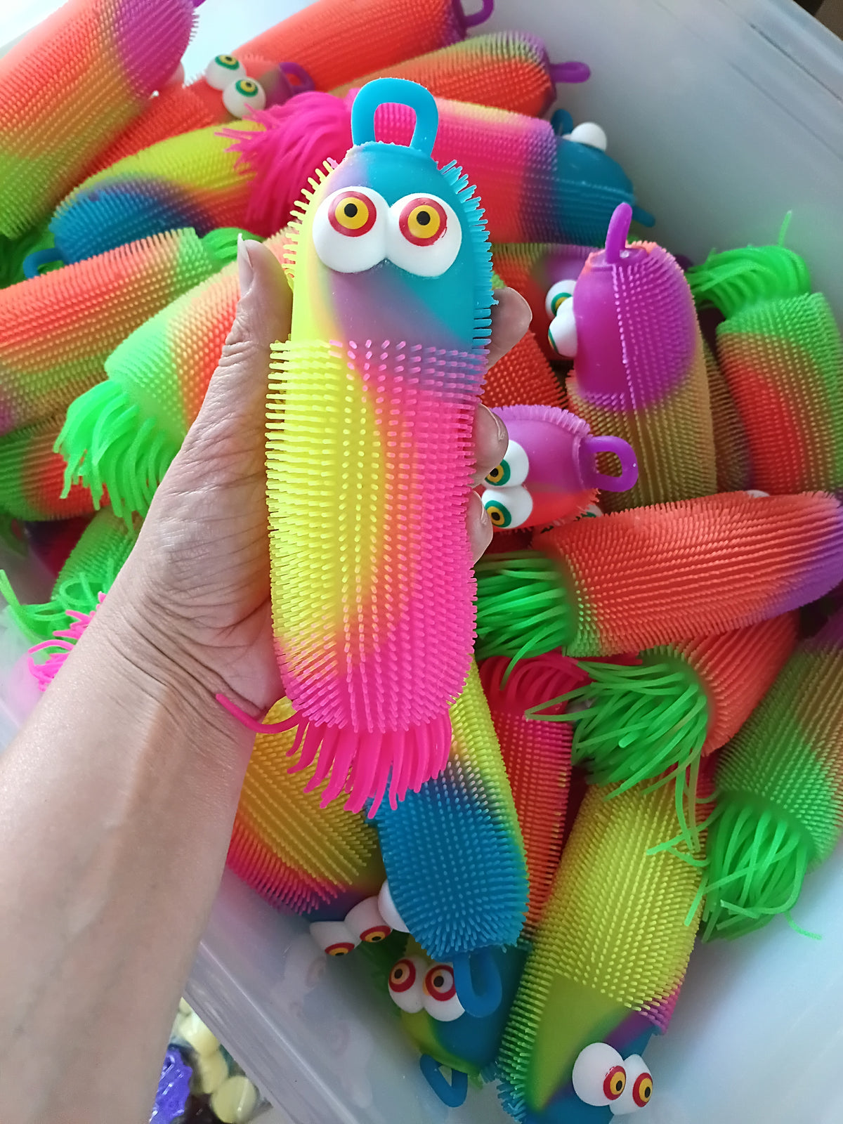 Fuzzy caterpillar light up squishy's: Fun booth fillers: Colors are sent at random