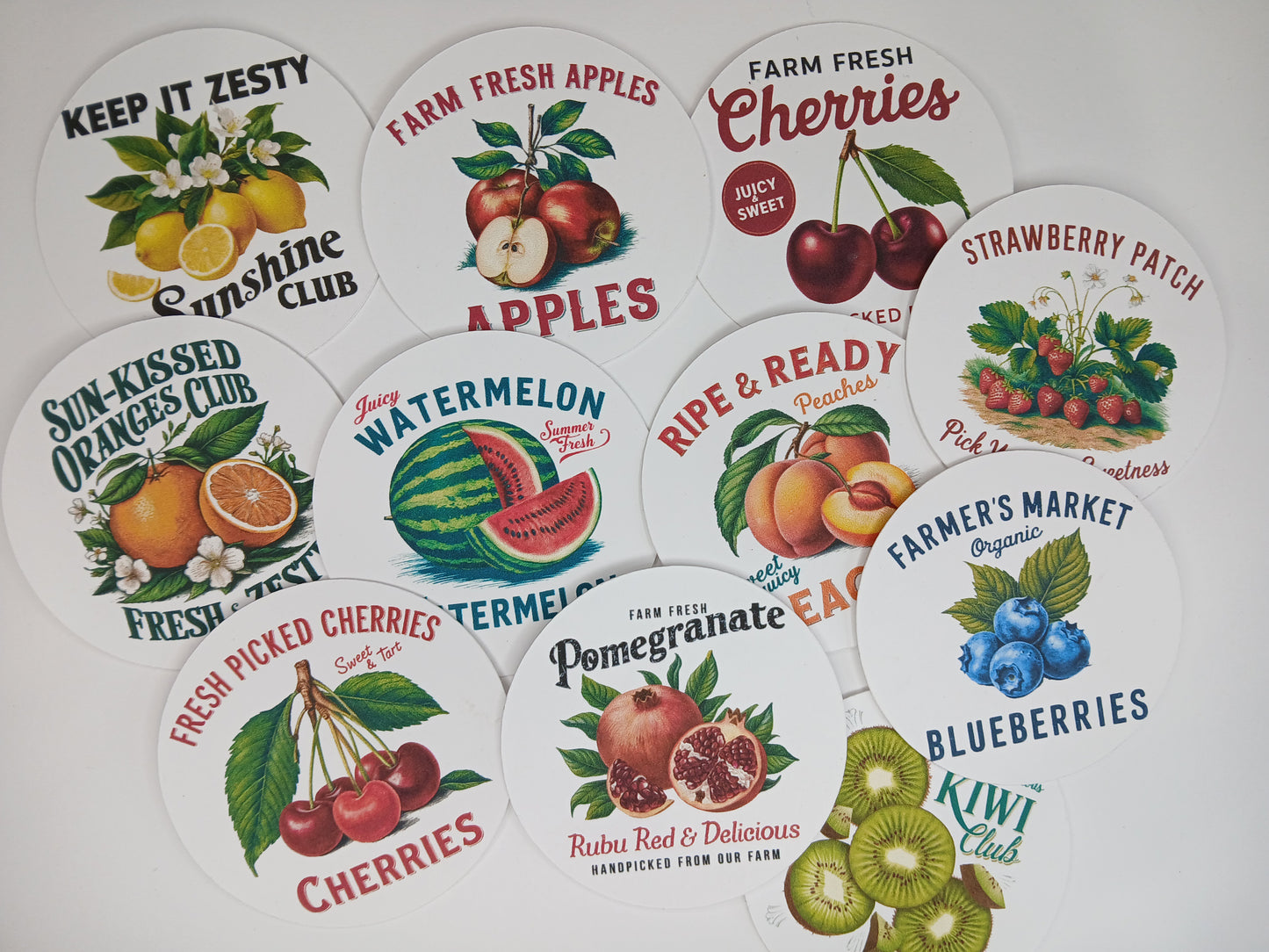 11pc Farmers market theme circle cardstock cut-outs