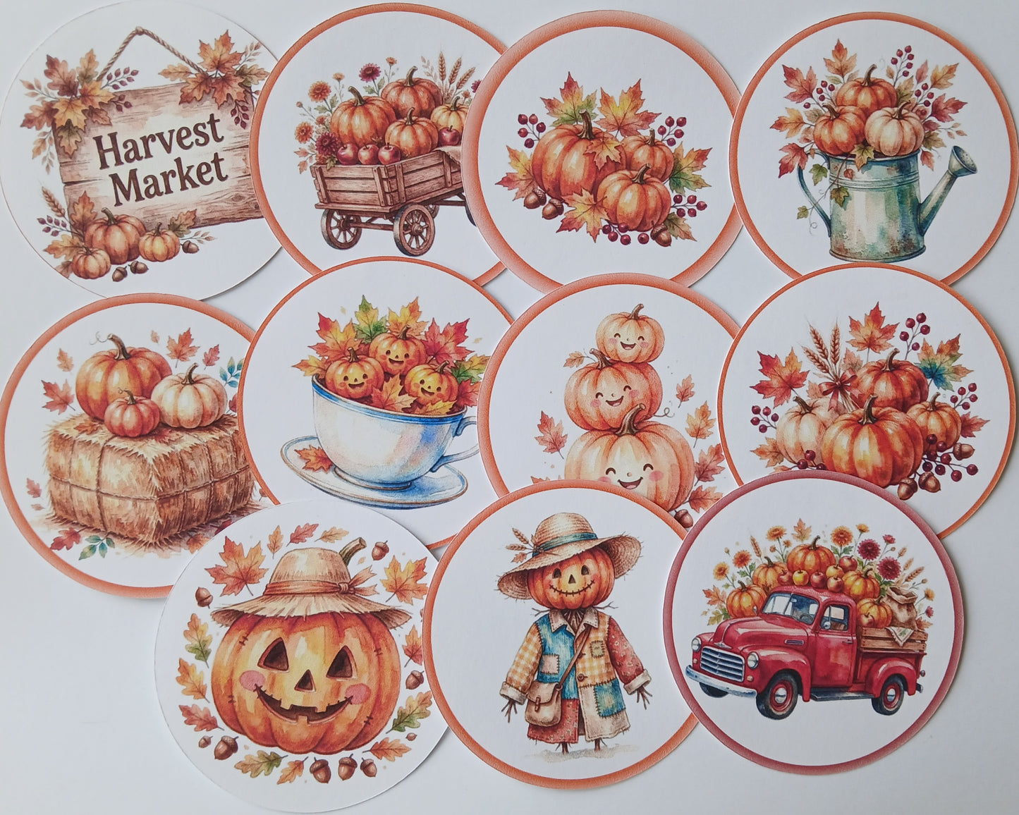 11pc Fall theme circle cardstock cut-outs