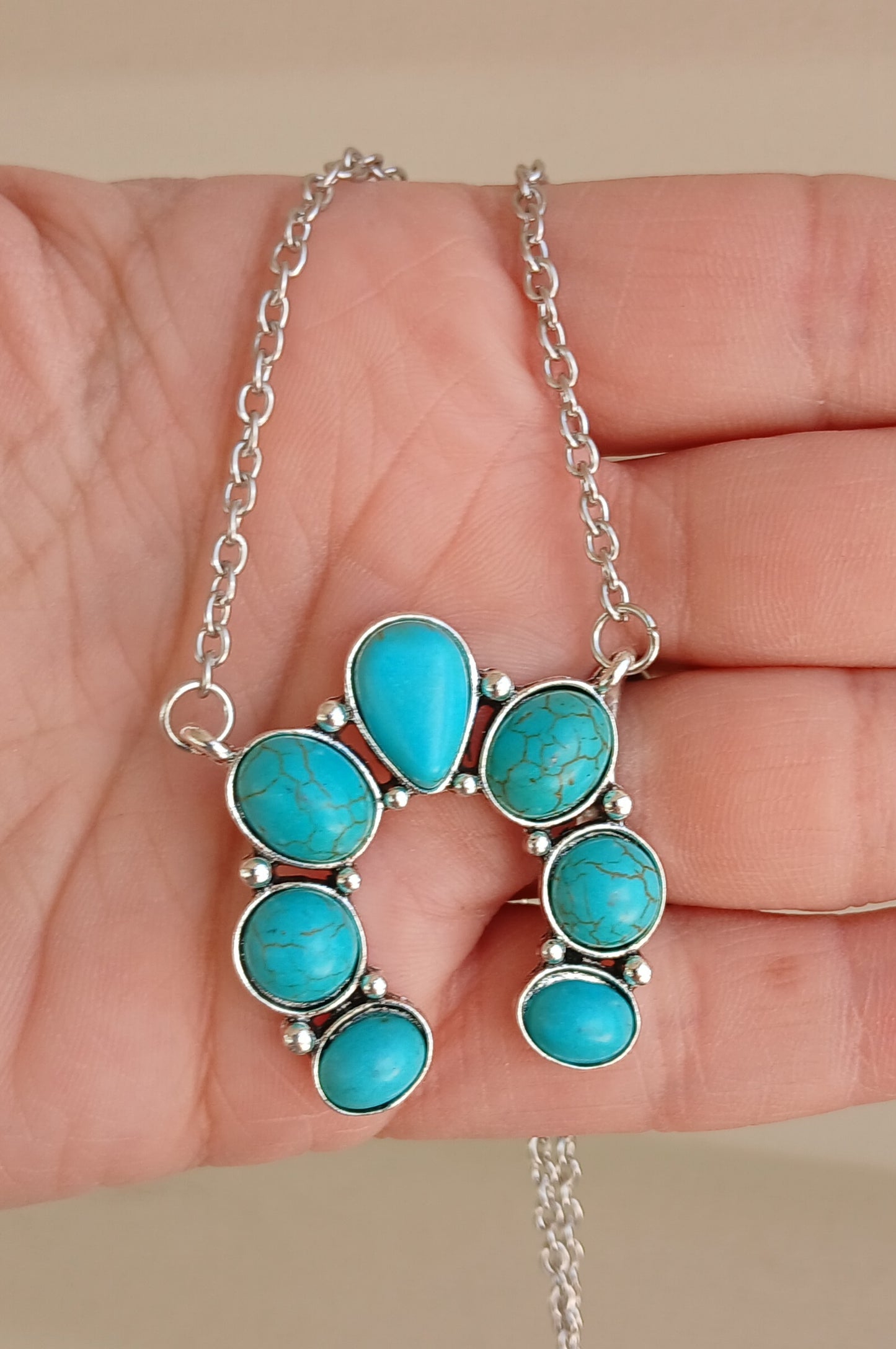Western Necklace: READY TO SHIP: Booth fillers: Western Jewelery: Turqoise colored Squash Blossom