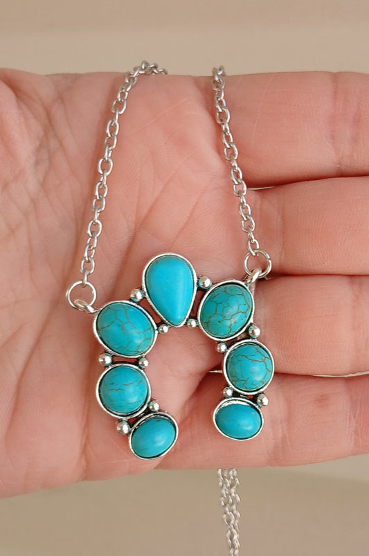 Western Necklace: READY TO SHIP: Booth fillers: Western Jewelery: Turqoise colored Squash Blossom