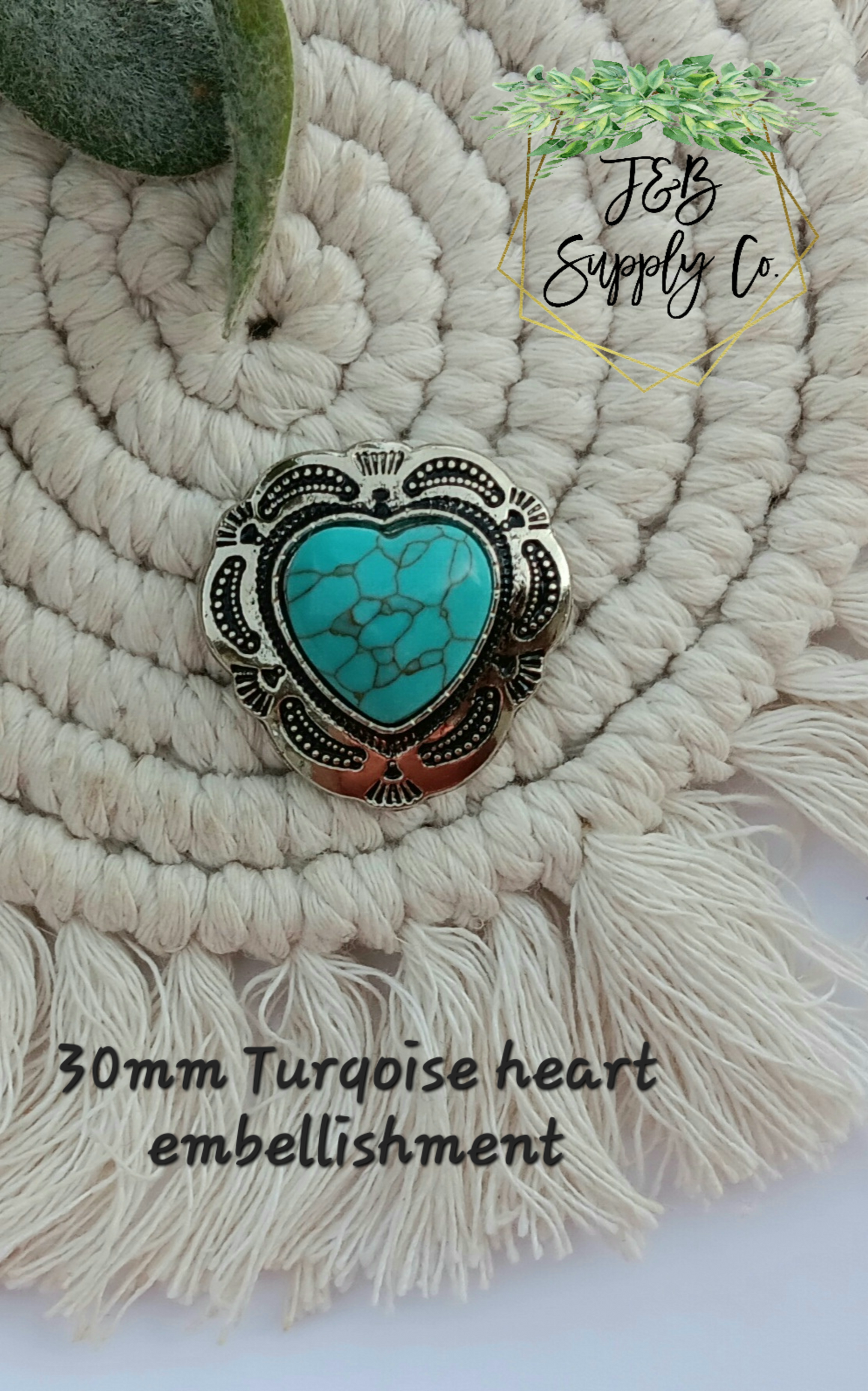 1pc 30mm Turqoise heart embellishment