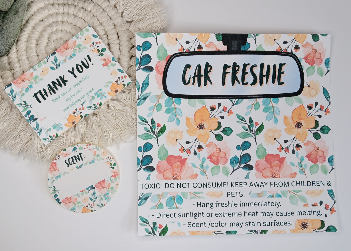 Custom cardstock bag inserts & scent stickers