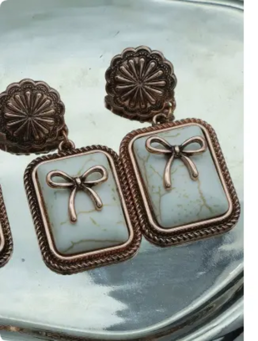 Western White Rectangular Bow Earring Pre-order: ARRIVES around JUNE 19TH: Booth fillers: Western Jewelery