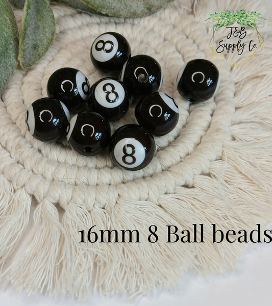 5pc black 8 ball 16mm beads