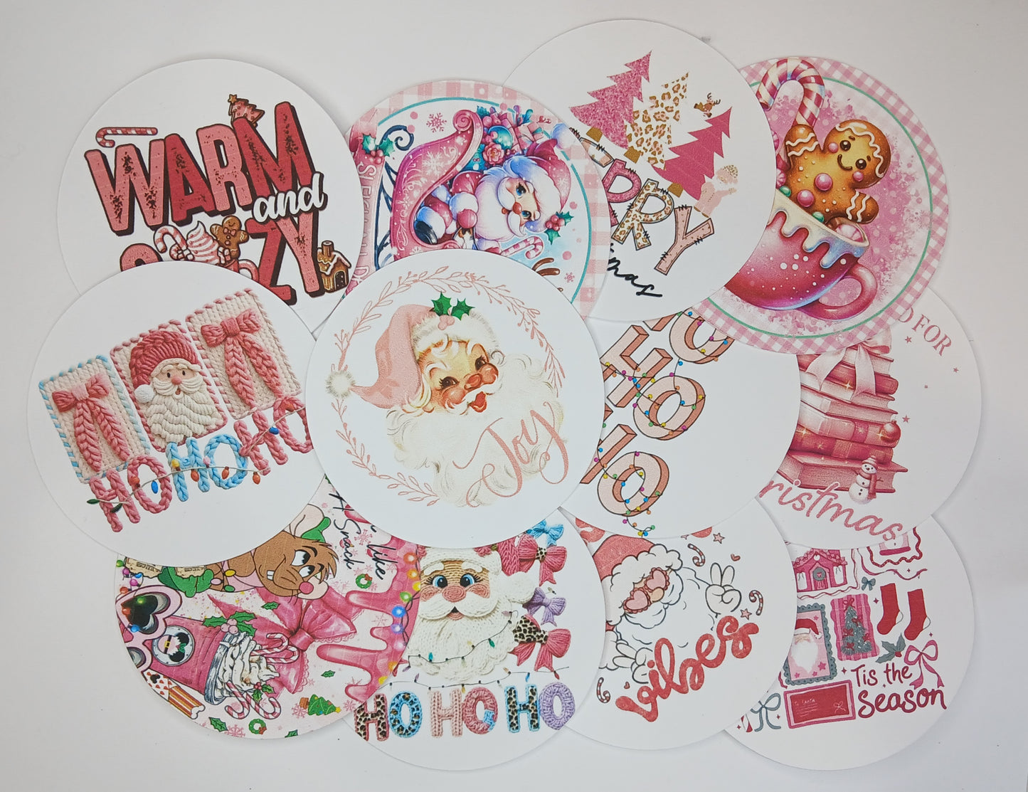12pc pink christmas circle cardstock cut-outs