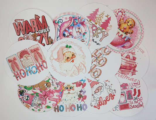 12pc pink christmas circle cardstock cut-outs