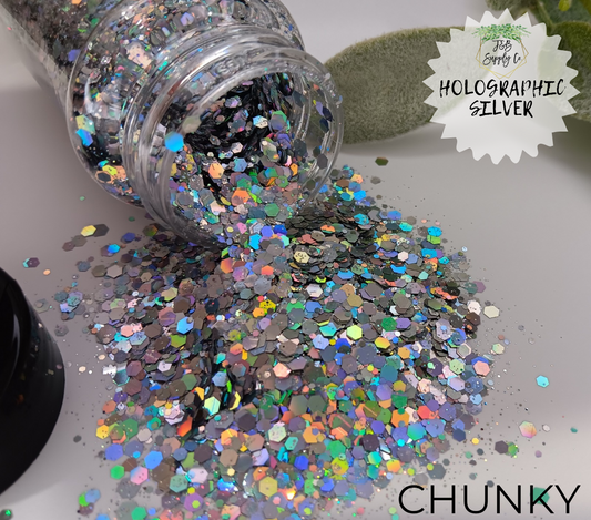 1.5oz Hollographic Silver Utra Fine & Chunky Glitter Option