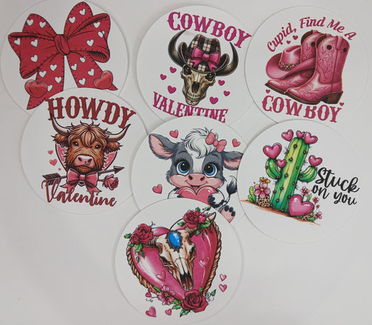 7pc Western Valentines Day theme circle cardstock cut-outs
