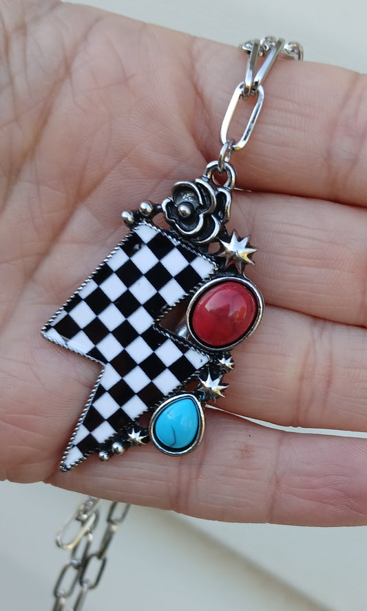 Western Necklace: READY TO SHIP: Booth fillers: Western Jewelery: Checkered Bolt