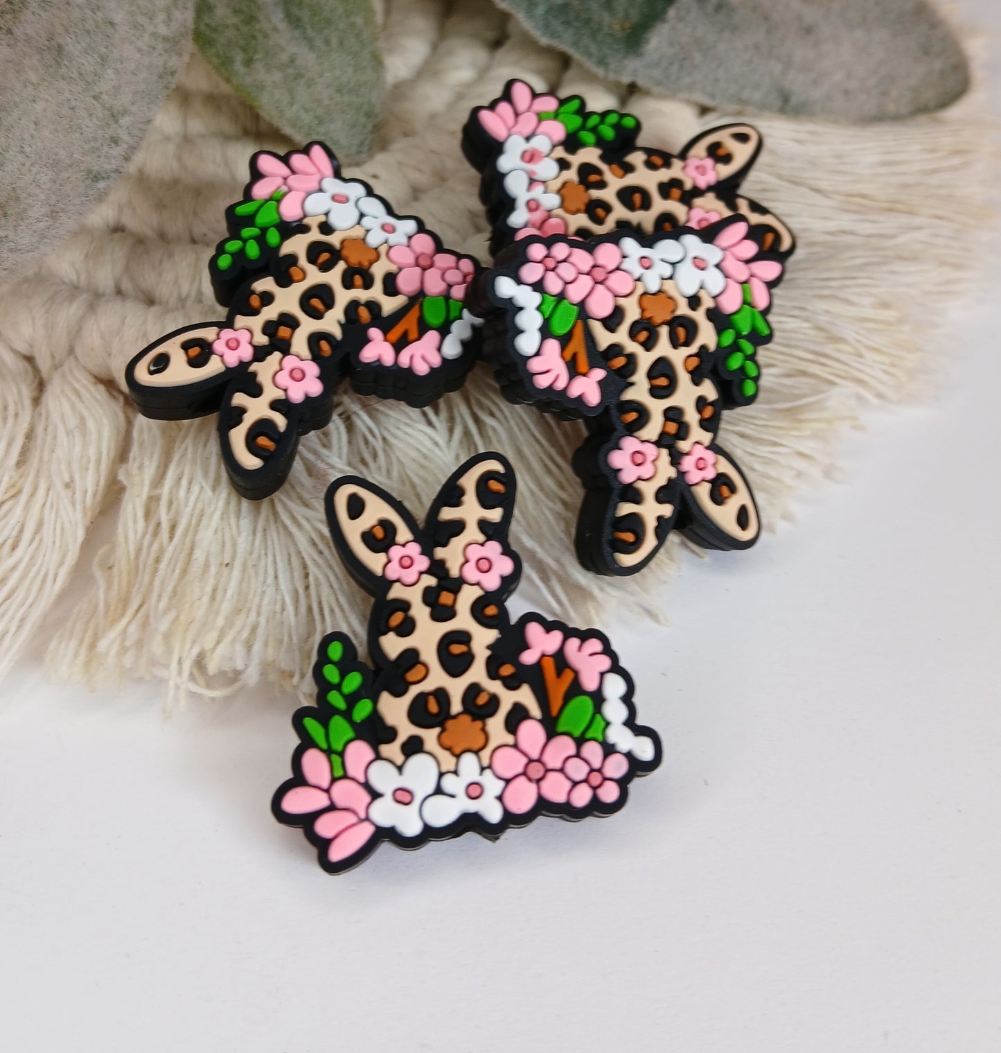 Floral Leopard Print Bunny focal bead