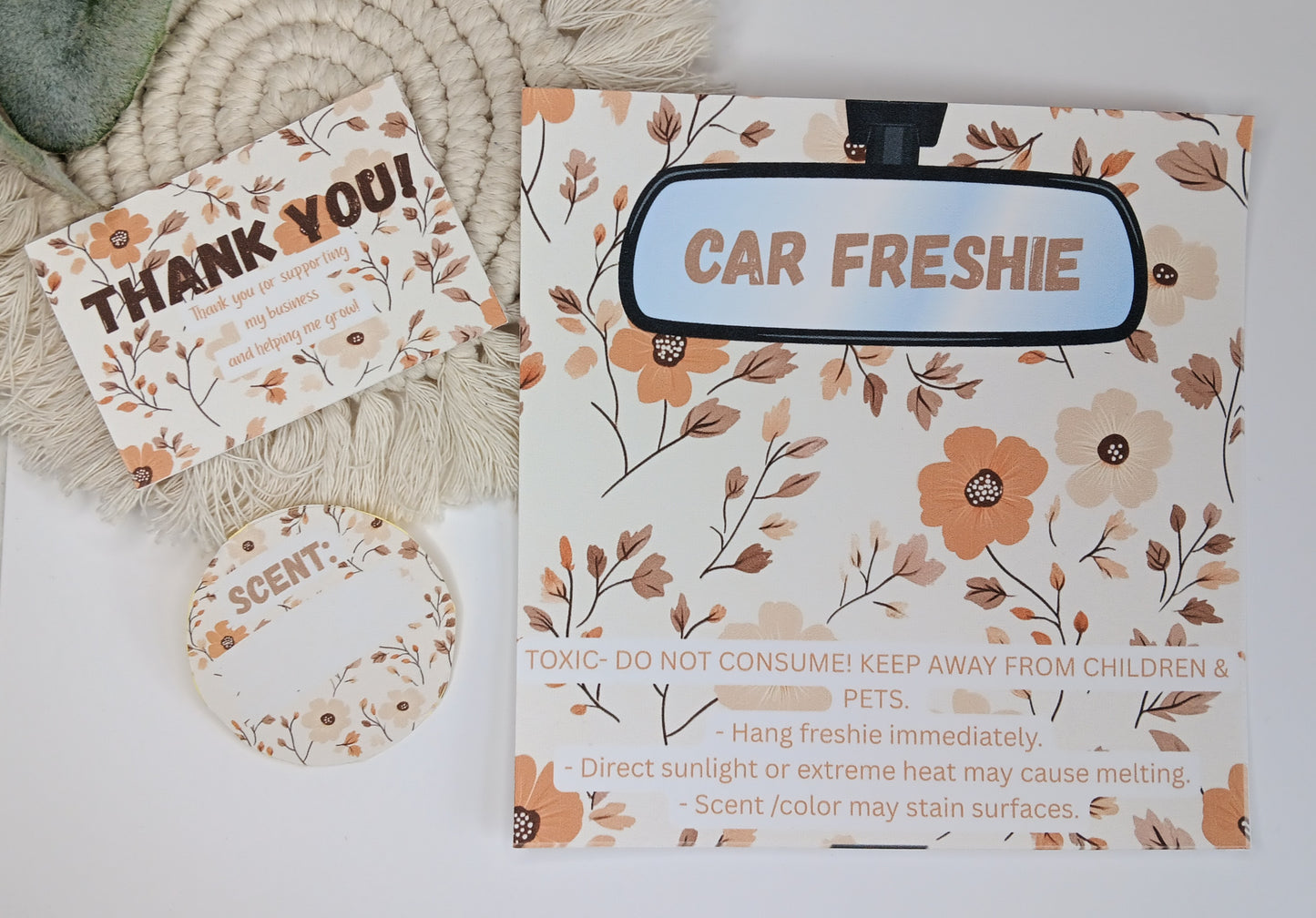Custom cardstock bag inserts & scent stickers