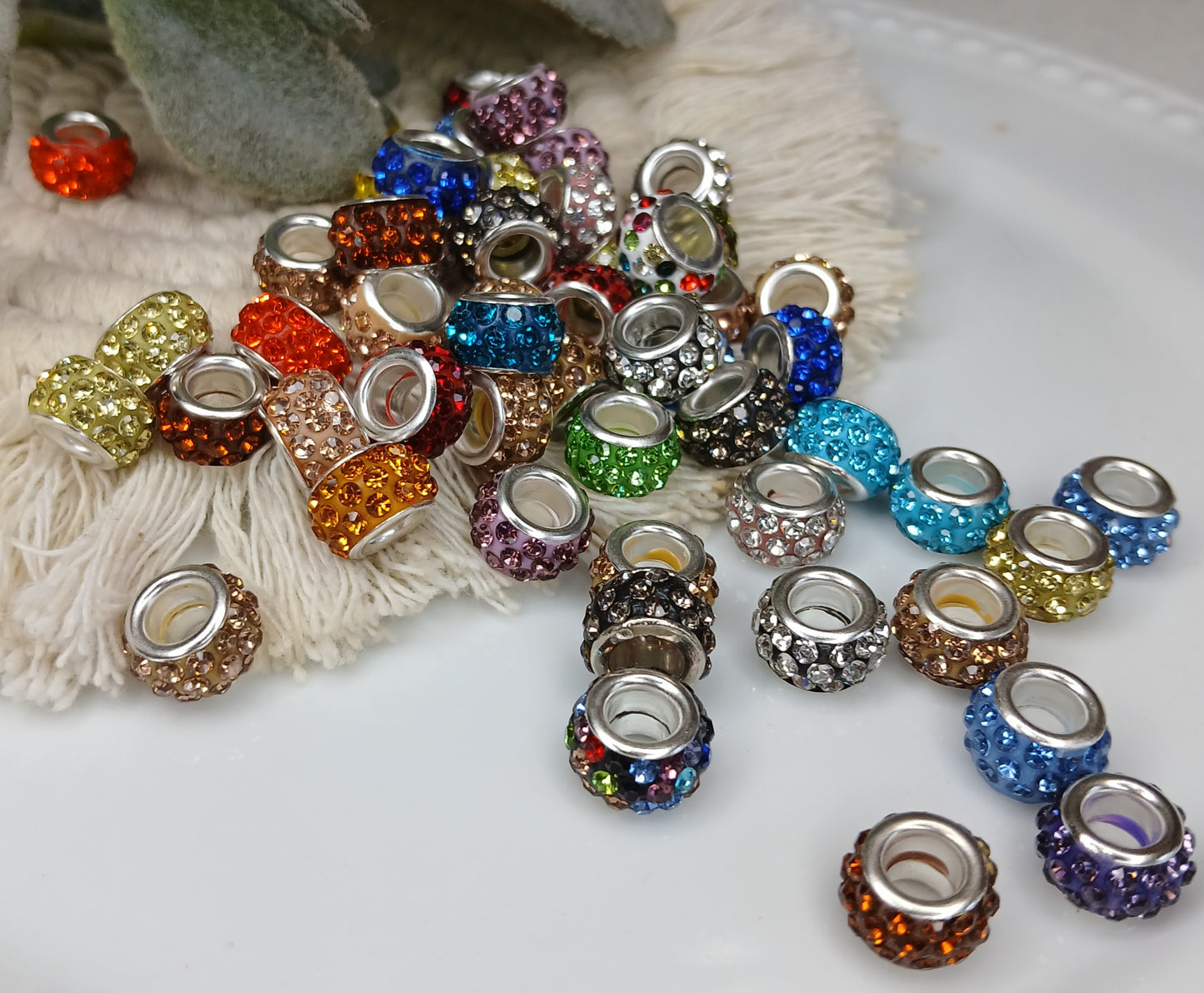 10pc Rhinestone Beads- 12mm rhinestone spacer beads- Bead Making- Freshie Hangers- jewelry making