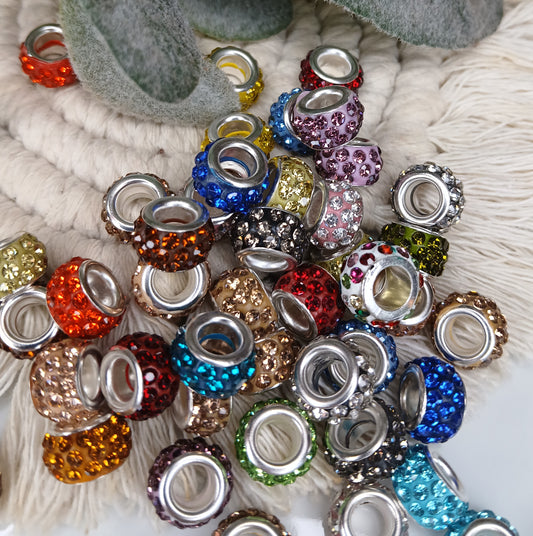 10pc Rhinestone Beads- 12mm rhinestone spacer beads- Bead Making- Freshie Hangers- jewelry making