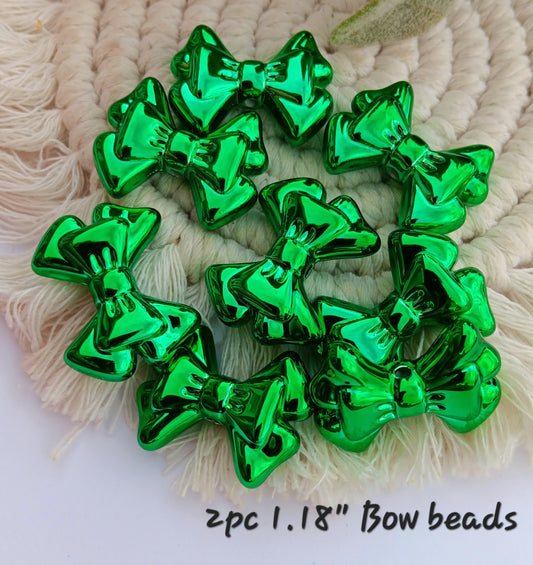 2pc Shiny green bow 1.18" beads