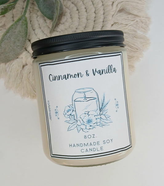 8oz Cinnamon & Vanilla Single Wick Soy Candle