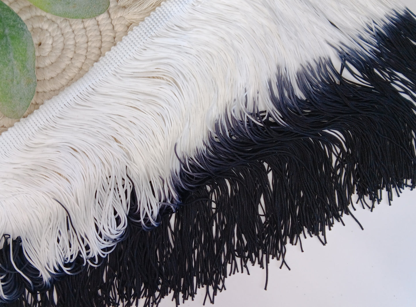 Double colored black & white 7.8" tassle fringe trim -- one yard long
