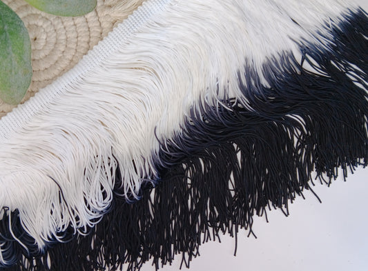 Double colored black & white 7.8" tassle fringe trim -- one yard long
